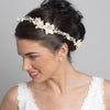 Silver Clear Rhinestone & Ivory Pearl Floral Bridal Wedding Headband Headpiece 10002