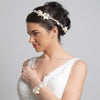 Fabric Flower Bridal Wedding Bracelet with Pearl & Rhinestone Accents 10001