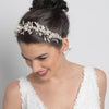 Light Gold Floral Vintage Vine Bridal Wedding Bun Wrap Headpiece 10003 with Satin Ribbon