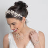 Light Gold Floral Vintage Vine Bridal Wedding Bun Wrap Headpiece 10003 with Satin Ribbon