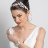 Light Gold Clear Rhinestone & Crystal Rum Pink Floral Leaf Vintage Vine Bridal Wedding Bun Wrap Headpiece 10004 with Organza & Leather Ribbon