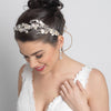 Light Gold Clear Rhinestone & Crystal Rum Pink Floral Leaf Vintage Vine Bridal Wedding Bun Wrap Headpiece 10004 with Organza & Leather Ribbon