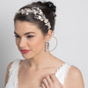 Silver Clear Rhinestone & Crystal Rum Pink Floral Leaf Vintage Vine Bridal Wedding Bun Wrap Headpiece 10004 with Organza & Leather Ribbon