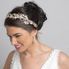 Light Gold Clear Rhinestone & Crystal Rum Pink Floral Leaf Vintage Vine Bridal Wedding Bun Wrap Headpiece 10004 with Organza & Leather Ribbon