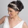 Silver Clear Rhinestone & Crystal Rum Pink Floral Leaf Vintage Vine Bridal Wedding Bun Wrap Headpiece 10004 with Organza & Leather Ribbon