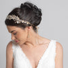 Silver Clear Rhinestone & Crystal Rum Pink Floral Leaf Vintage Vine Bridal Wedding Bun Wrap Headpiece 10004 with Organza & Leather Ribbon