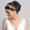 Light Gold Clear Rhinestone & Crystal Rum Pink Floral Leaf Vintage Vine Bridal Wedding Bun Wrap Headpiece 10004 with Organza & Leather Ribbon