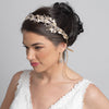 Light Gold Clear Rhinestone & Crystal Rum Pink Floral Leaf Vintage Vine Bridal Wedding Bun Wrap Headpiece 10004 with Organza & Leather Ribbon