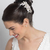 Silver Ivory Pearl & Rhinestone Flower Leaf Bridal Wedding Hair Comb 36
