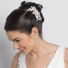 Silver Ivory Pearl & Rhinestone Flower Leaf Bridal Wedding Hair Comb 36