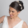 Light Gold Modern Floral Freshwater Pearl & Rhinestone Leaf Bridal Wedding Headband 1560