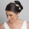 Light Gold Modern Floral Freshwater Pearl & Rhinestone Leaf Bridal Wedding Headband 1560