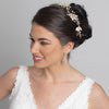 Light Gold Modern Floral Freshwater Pearl & Rhinestone Leaf Bridal Wedding Headband 1560