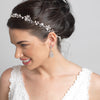 Silver Floral Vine Bridal Wedding Headband Organza Ribbon w/ Freshwater Pearls, Rhinestones & Opalescent Beads 1561