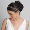 Light Gold Floral Vine Bridal Wedding Headband Organza Ribbon w/ Freshwater Pearls, Rhinestones & Opalescent Beads 1561