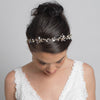 Light Gold Floral Vine Bridal Wedding Headband Organza Ribbon w/ Freshwater Pearls, Rhinestones & Opalescent Beads 1561