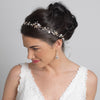 Silver Floral Vine Bridal Wedding Headband Organza Ribbon w/ Freshwater Pearls, Rhinestones & Opalescent Beads 1561