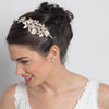 Ivory Flower Rhinestone Side Accented Gold Bridal Wedding Headband 2606