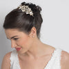 Ivory Flower Rhinestone Side Accented Gold Bridal Wedding Headband 2606