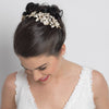 Ivory Flower Rhinestone Side Accented Gold Bridal Wedding Headband 2606
