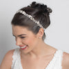 Freshwater Pearl, Rhinestone & Swarovski Crystal Bead Ivory Sheer Ribbon Flower Bridal Wedding Headband 4367