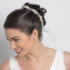 Freshwater Pearl, Rhinestone & Swarovski Crystal Bead Ivory Sheer Ribbon Flower Bridal Wedding Headband 4367