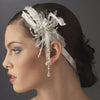 Elegant Ribbon Headpiece w/ Vintage Feather Side Accent HP-1532 White Only