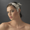 Elegant Ribbon Headpiece w/ Vintage Feather Side Accent HP-1532 White Only