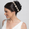 Gold Ivory Enamel Floral Accent Crystal & Rhinestone Tiara 5211