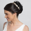 Gold Ivory Enamel Floral Accent Crystal & Rhinestone Tiara 5211