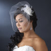 * Dramatic Black Feather Flower Fascinator & Birdcage Bridal Wedding Veil 7795