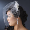 Twin Feather Flower Fascinator Bridal Wedding Hair Clip with Russian Style Cage Bridal Wedding Veil 7796