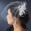 Twin Feather Flower Fascinator Bridal Wedding Hair Clip with Russian Style Cage Bridal Wedding Veil 7796