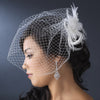 Twin Feather Flower Fascinator Bridal Wedding Hair Clip with Russian Style Cage Bridal Wedding Veil 7796