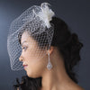 Twin Feather Flower Fascinator Bridal Wedding Hair Clip with Russian Style Cage Bridal Wedding Veil 7796
