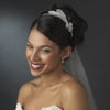 * Elegant Silver Rhinestone Sparkle Bridal Wedding Headband with Glistening Feather & Bow Side Accent - HP 7799