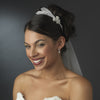 * Elegant Silver Rhinestone Sparkle Bridal Wedding Headband with Glistening Feather & Bow Side Accent - HP 7799