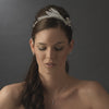 * Elegant Silver Rhinestone Sparkle Bridal Wedding Headband with Glistening Feather & Bow Side Accent - HP 7799
