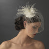 Russian Bridal Wedding Bird Cage Bridal Wedding Veiling Bridal Wedding Hat with Swarovski Crystal & Feather Accents - Bridal Wedding Hair Clip 8366 with Bridal Wedding Brooch Pin