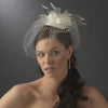 Russian Bridal Wedding Bird Cage Bridal Wedding Veiling Bridal Wedding Hat with Swarovski Crystal & Feather Accents - Bridal Wedding Hair Clip 8366 with Bridal Wedding Brooch Pin