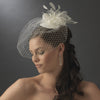 Russian Bridal Wedding Bird Cage Bridal Wedding Veiling Bridal Wedding Hat with Swarovski Crystal & Feather Accents - Bridal Wedding Hair Clip 8366 with Bridal Wedding Brooch Pin