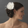 * Lovely White Flower Bridal Wedding Hair Clip w/ Feathers & Clear Rhinestones 8387