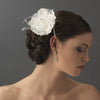 * Lovely White Flower Bridal Wedding Hair Clip w/ Feathers & Clear Rhinestones 8387