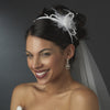 * Flower Feather Accented Bridal Wedding Headband HP 8421 Ivory or White