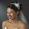 * Flower Feather Accented Bridal Wedding Headband HP 8421 Ivory or White