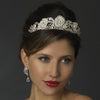 Antique Silver Clear Rhinestone Flowers & Leaves Bridal Wedding Tiara Headpiece 868