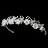 Silver Diamond White Flower Bridal Wedding Headband with Rhinestone Accents