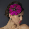 * Fuchsia Peacock Feather Side Accented Bridal Wedding Headband Headpiece 954