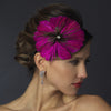 * Fuchsia Peacock Feather Side Accented Bridal Wedding Headband Headpiece 954