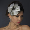 * White Peacock Feather Side Accented Bridal Wedding Headband Headpiece 954